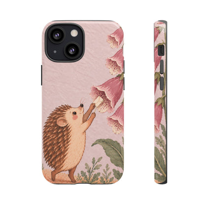 Whimsical Blush Pink Hedgehog and Foxglove Phone Case - Pink Phone Case - iPhone 13 Mini / Glossy