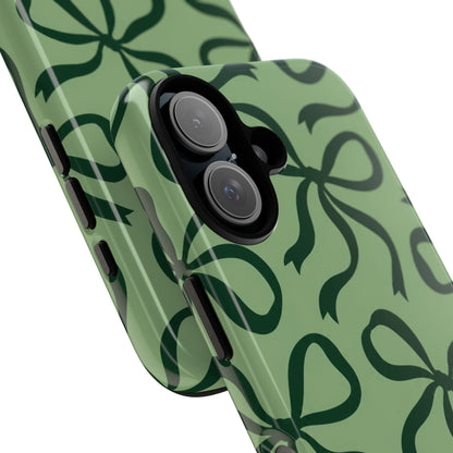Bold Sage Green and Forest Green Bow Pattern Phone Case