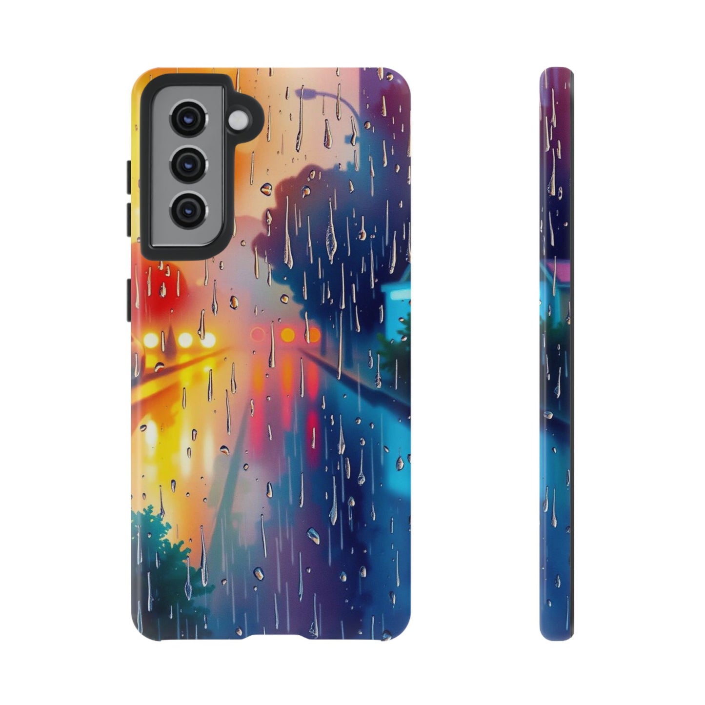 Samsung Galaxy S21 / Glossy Phone Case - Electric Rain Watercolour Design Phone Case