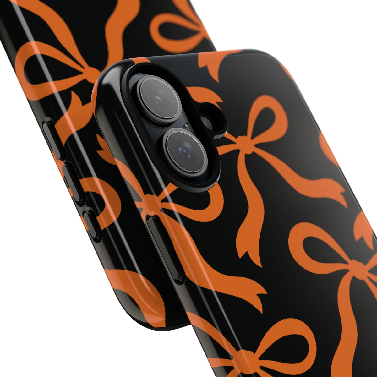 Bold Black and Burnt Orange Bow Pattern Phone Case - Black Phone Case