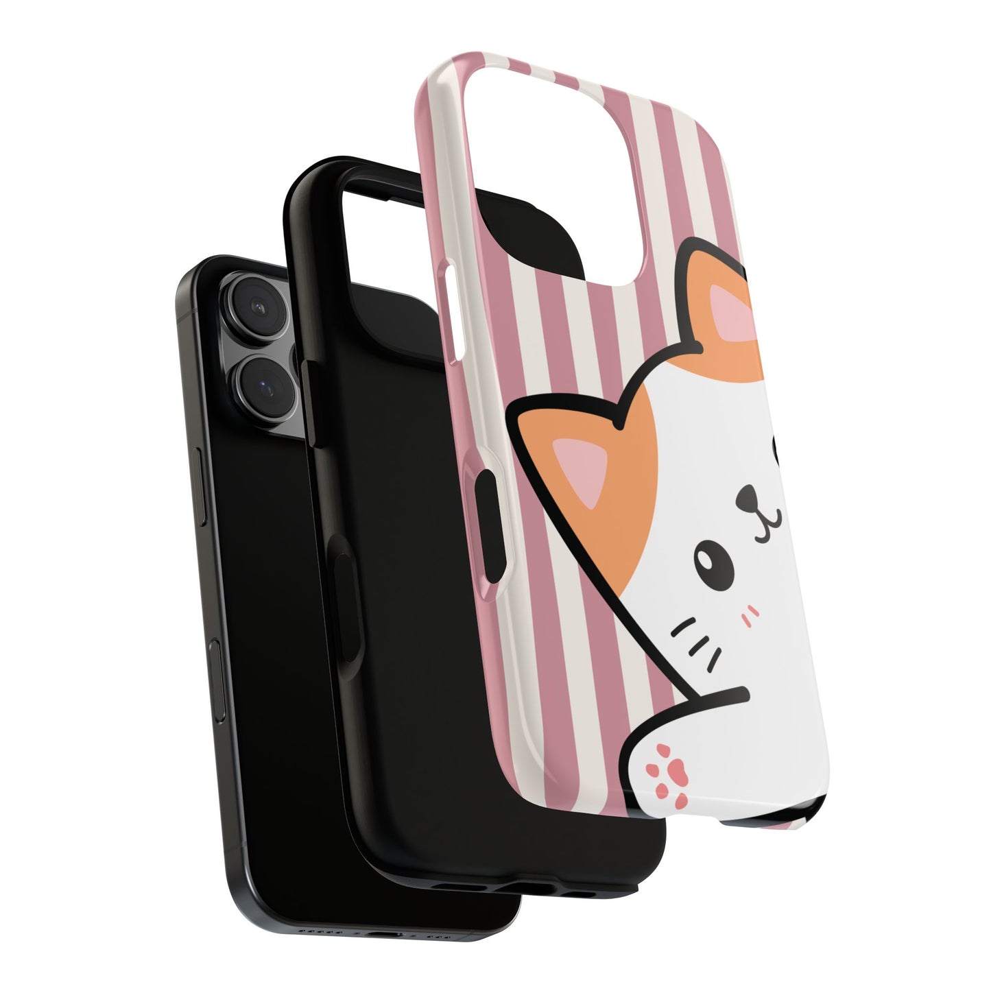 Playful Peakaboo Cat with Pink Stripe Pattern Phone Case - Pink Phone Case