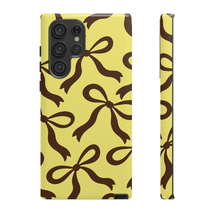 Bold Butter Yellow and Chocolate Brown Bow Pattern Phone Case - Yellow Phone Case - Samsung Galaxy S22 Ultra / Glossy