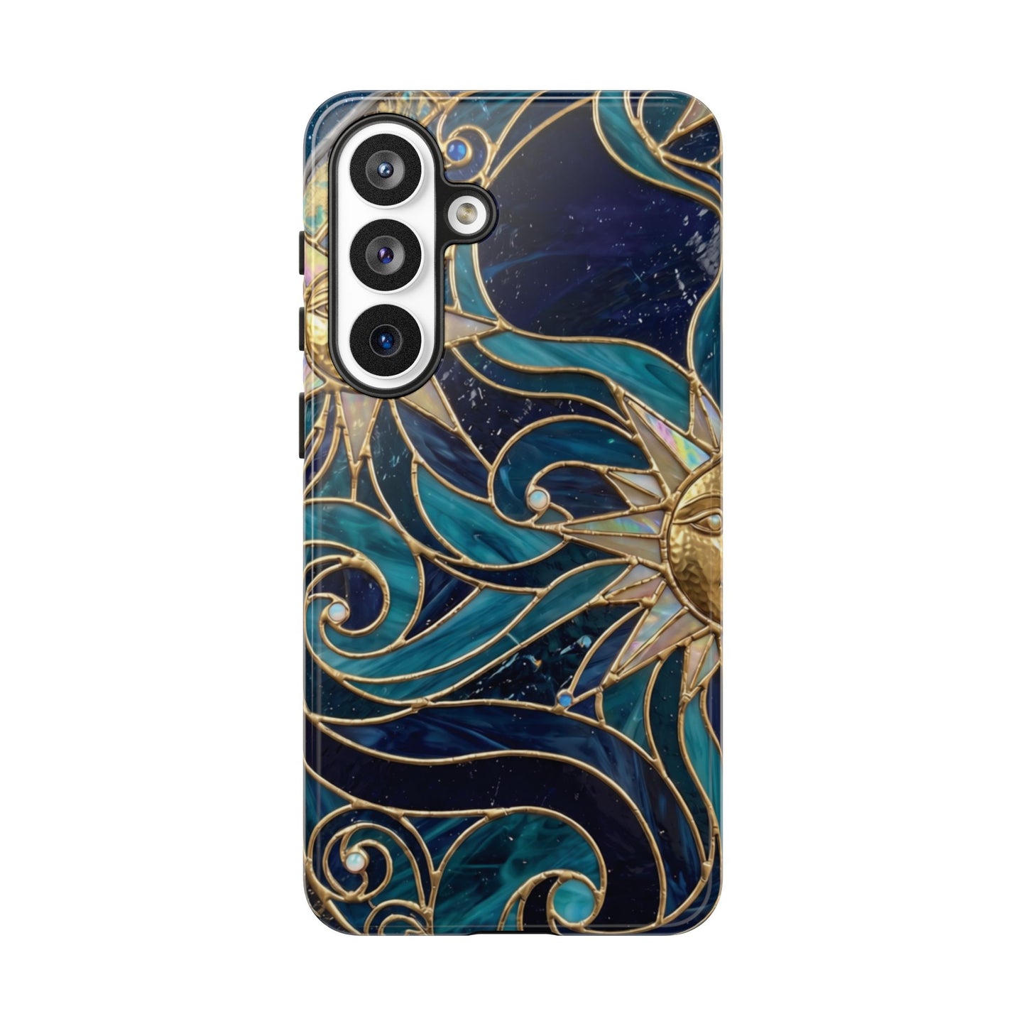 Elegant Teal & Gold Celestial Suns Phone Case