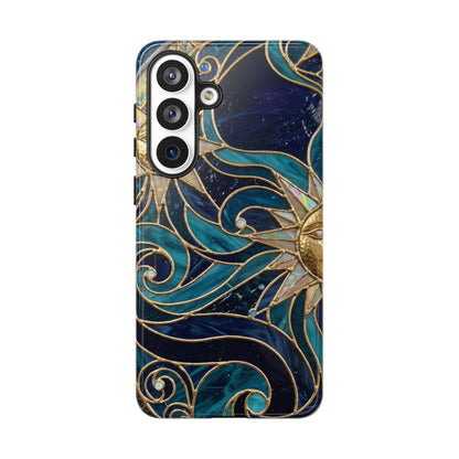Elegant Teal & Gold Celestial Suns Phone Case
