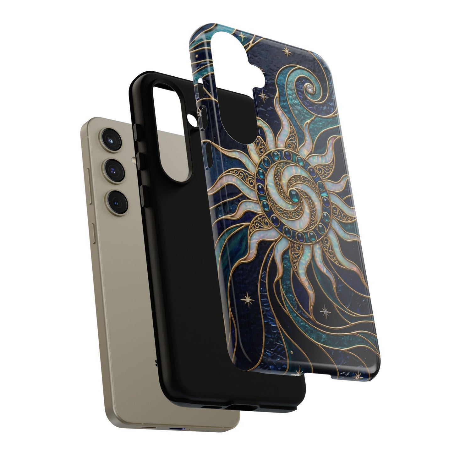 Elegant Teal & Gold Cosmic Sunburst Phone Case