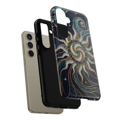 Elegant Teal & Gold Cosmic Sunburst Phone Case