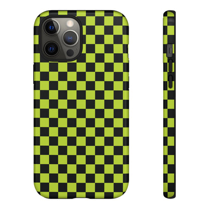 Trendy Neon Lime Green & Black Small Checked Pattern Phone Case - Green Phone Case - iPhone 12 Pro Max / Glossy