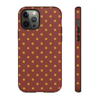iPhone 12 Pro / Glossy Phone Case - Trendy Brown & Mustard Dot Pattern Phone Case