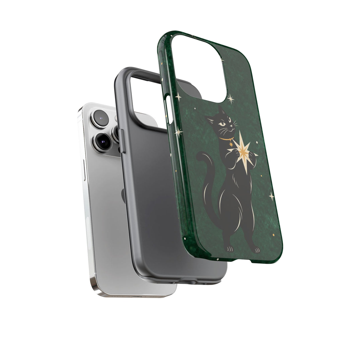 Forest Green Celestial Black Cat Phone Case - Green Phone Case