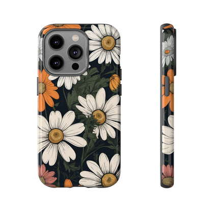 iPhone 14 Pro / Glossy Phone Case - Boho Chic Daisies Floral Pattern ’White Orange & Pink’ Phone Case