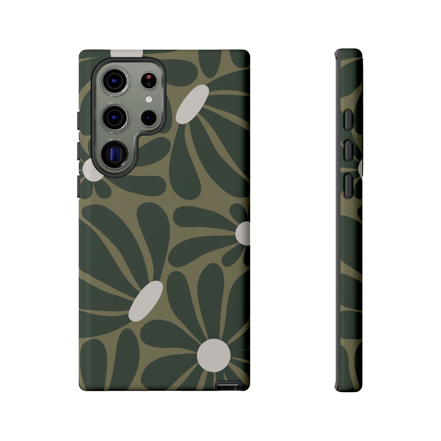 Samsung Galaxy S23 Ultra / Glossy Phone Case - ’Retro Olive Green Daisy Pattern’ Phone Case