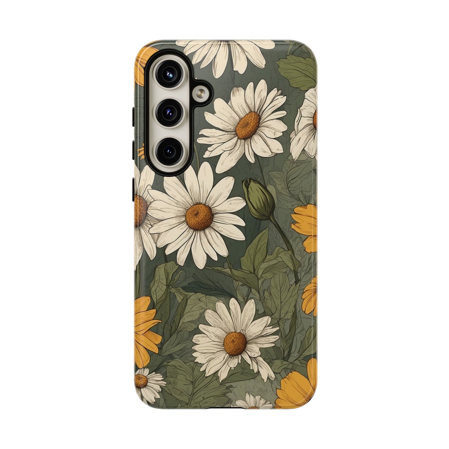 Samsung Galaxy S24 Plus / Glossy Phone Case - Boho Chic Daisies Floral Pattern ’White & Yellow’ Phone Case