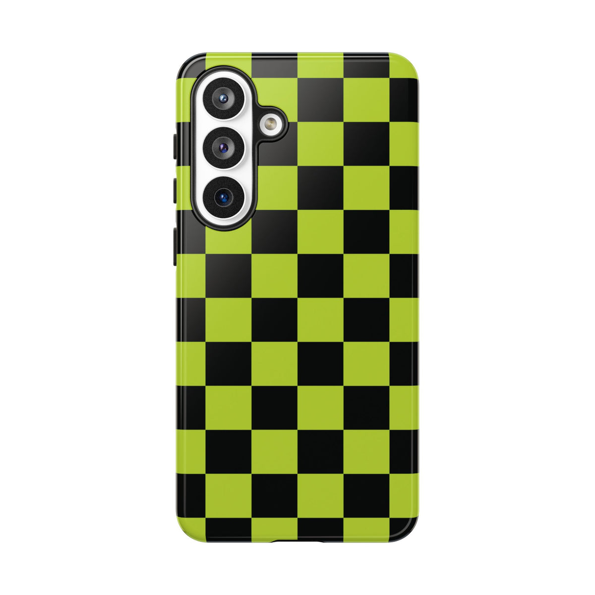 Trendy Neon Lime Green & Black Checked Pattern Phone Case - Green Phone Case - Samsung Galaxy S26 Plus / Glossy