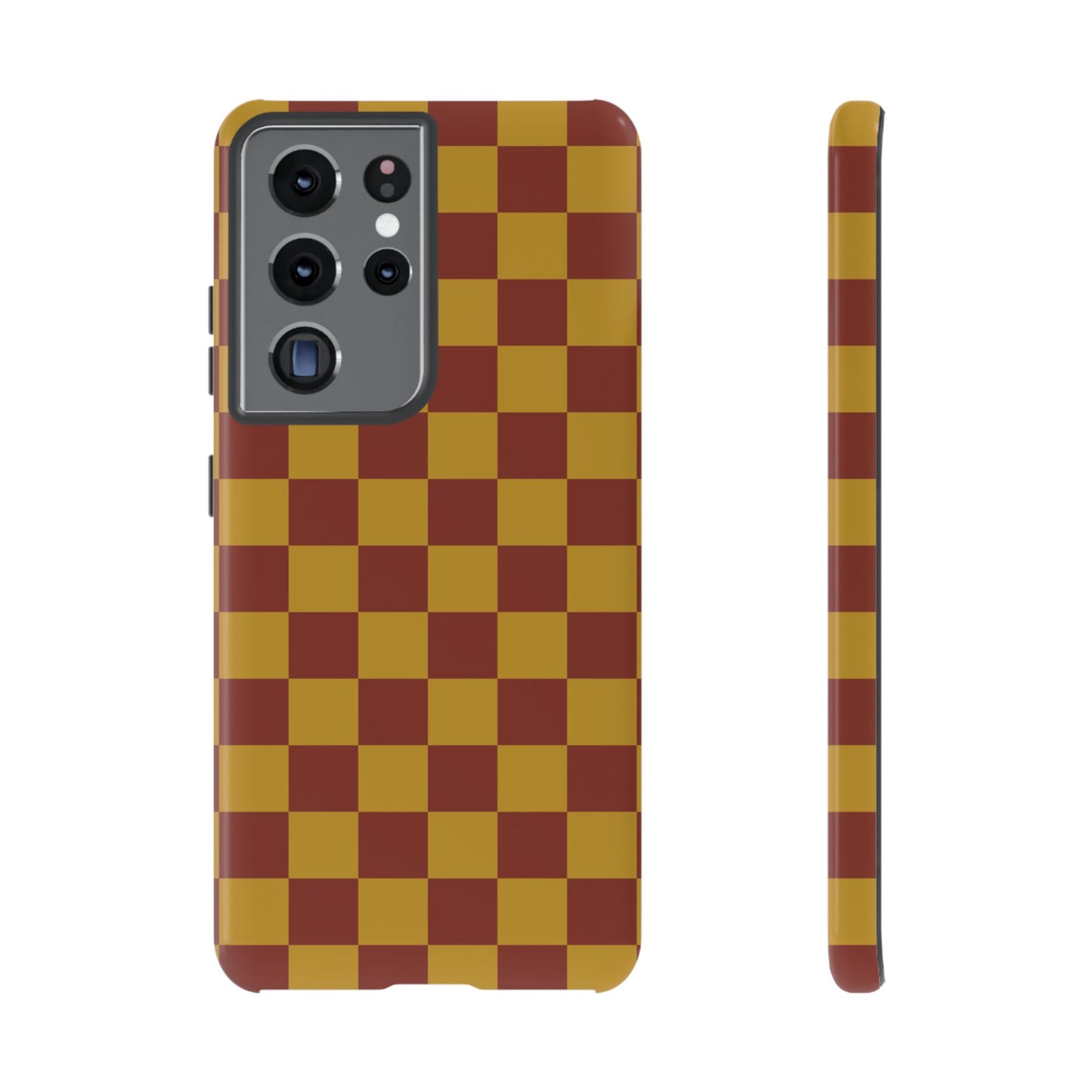Samsung Galaxy S21 Ultra / Glossy Phone Case - Trendy Mustard & Burgandy Checked Pattern Phone Case