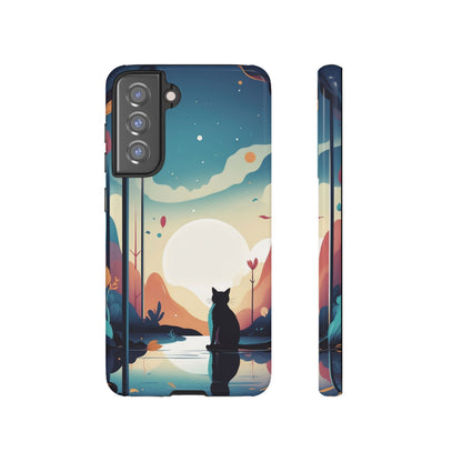 Samsung Galaxy S21 FE / Glossy Phone Case - Stylised Cat & Moon Design Phone Case