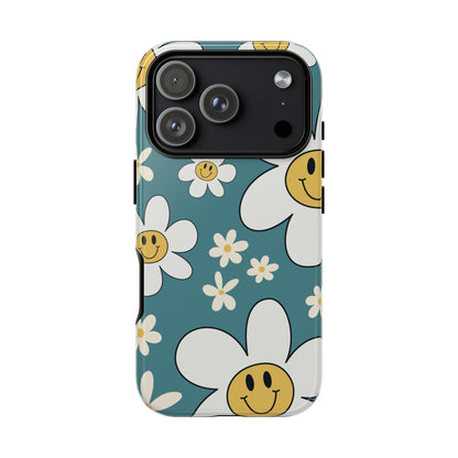 Fun Retro Daisy Pattern with Light Blue Background Phone Case - Blue Phone Case - iPhone 17 Pro / Glossy