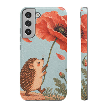 Whimsical Pale Blue Hedgehog and Poppy Phone Case - Blue Phone Case - Samsung Galaxy S22 Plus / Glossy