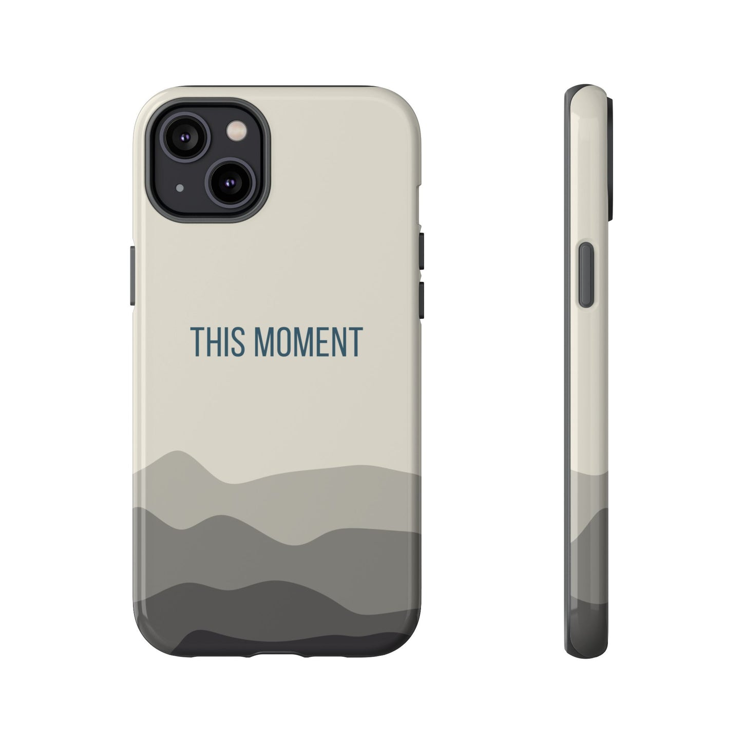 iPhone 14 Plus / Glossy Phone Case - Minimalist Cream Waves ’This Moment’ Statement Phone Case