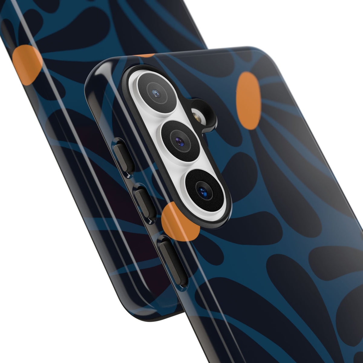 Dark Blue & Orange Daisy Pattern Phone Case - Blue Phone Case