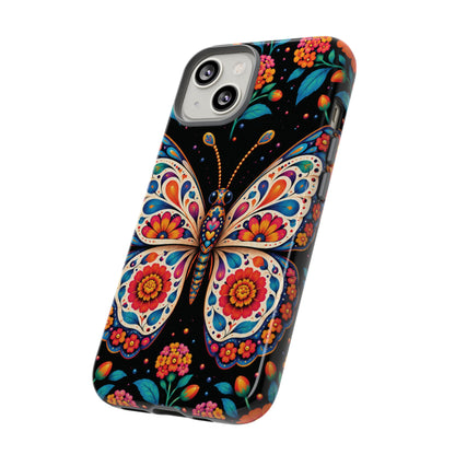 Vibrant Orange and Turquoise Calavera Butterfly Phone Case - Multicolor Phone Case