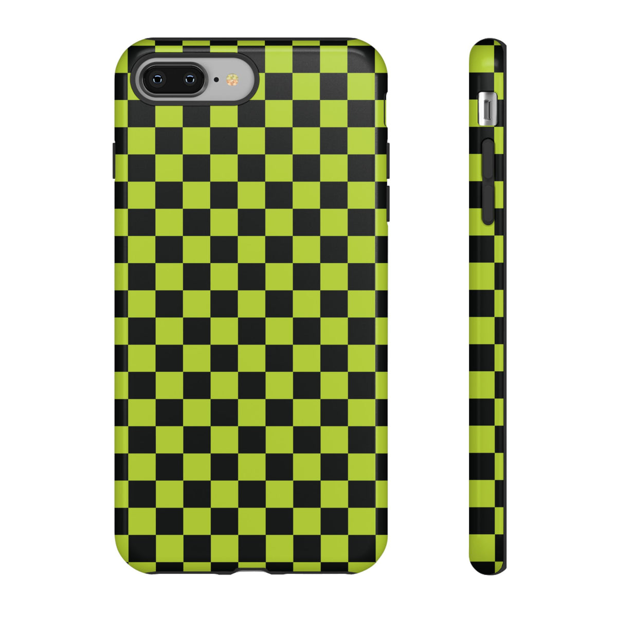 Trendy Neon Lime Green & Black Small Checked Pattern Phone Case - Green Phone Case - iPhone 8 Plus / Glossy