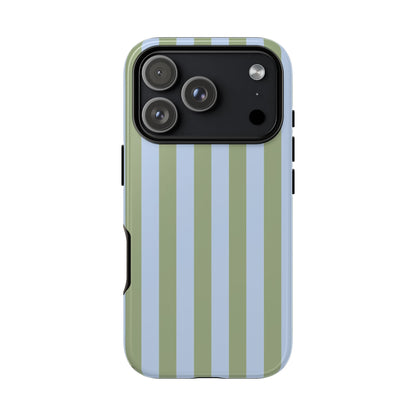 iPhone 17 Pro / Glossy Phone Case - Trendy Ice Blue & Green Stripe Pattern Phone Case