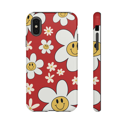 Fun Retro Daisy Pattern with Red Background Phone Case - Red Phone Case - iPhone X / Glossy