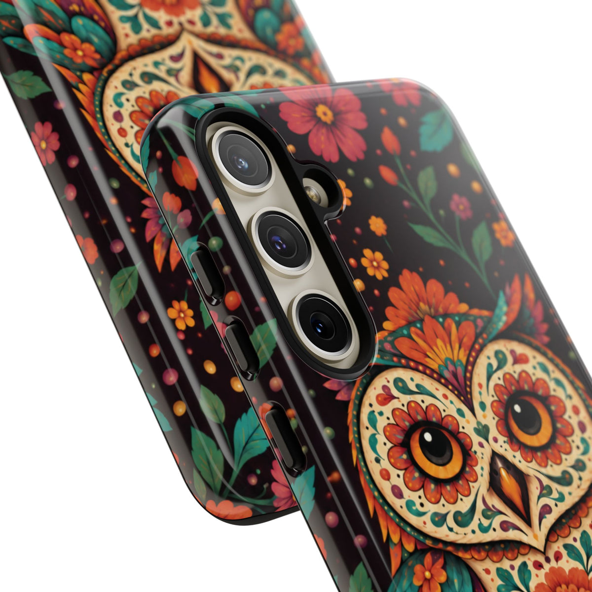 Vibrant Terracotta and Teal Calavera Owl Phone Case - Multicolor Phone Case