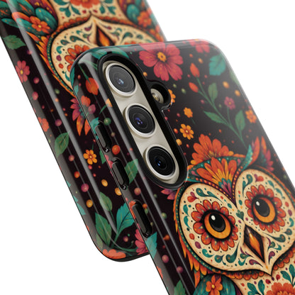 Vibrant Terracotta and Teal Calavera Owl Phone Case - Multicolor Phone Case
