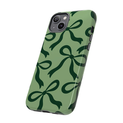 Bold Sage Green and Forest Green Bow Pattern Phone Case - Green Phone Case