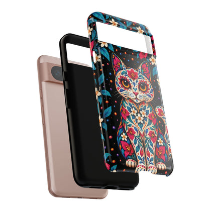 Vibrant Pink and Turquoise Calavera Cat Phone Case - Multicolor Phone Case