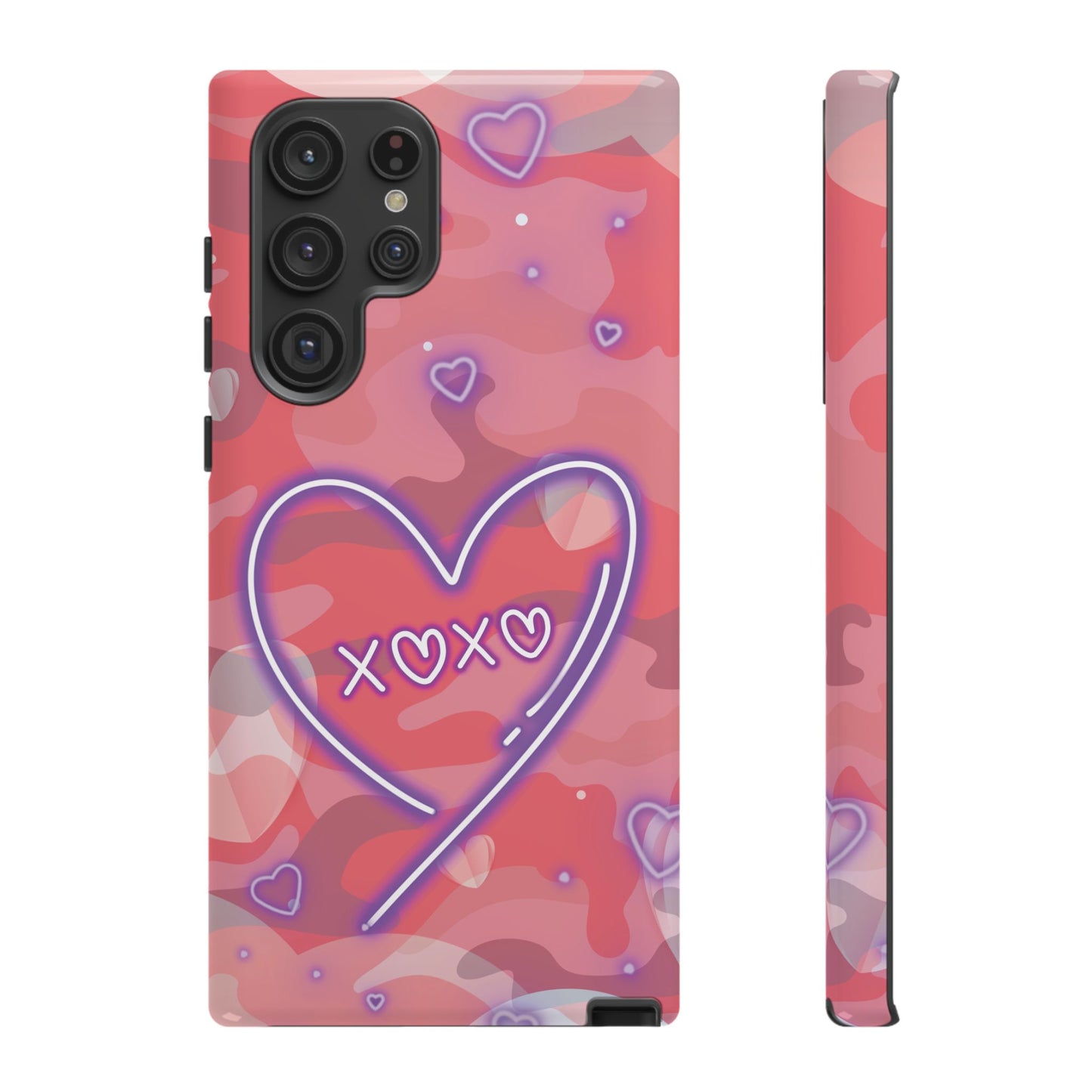 Love Heart Neon Camo Phone Case - Pink Phone Case - Samsung Galaxy S22 Ultra / Glossy