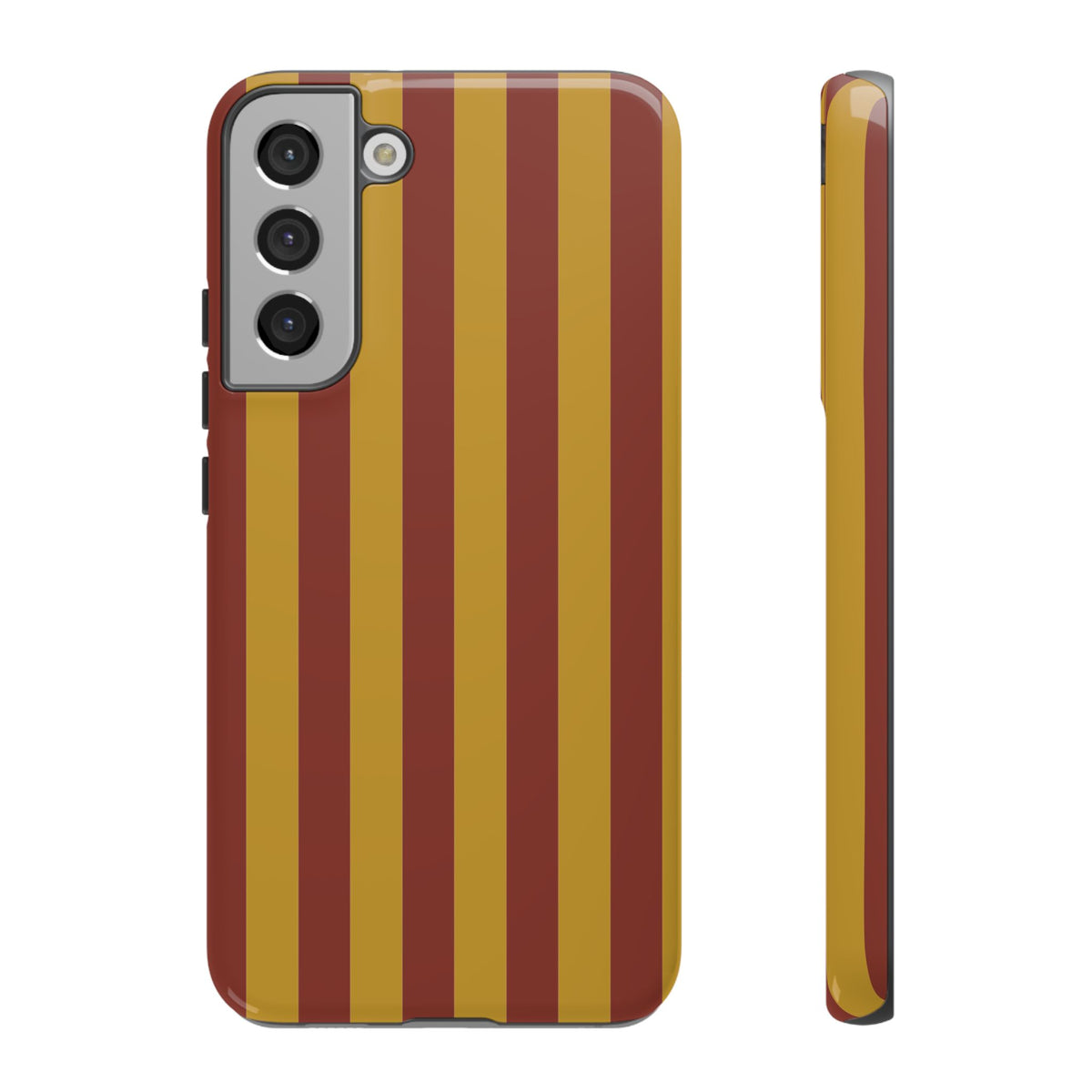 Trendy Mustard & Burgandy Stripe Pattern Phone Case - Brown Phone Case - Samsung Galaxy S22 Plus / Glossy
