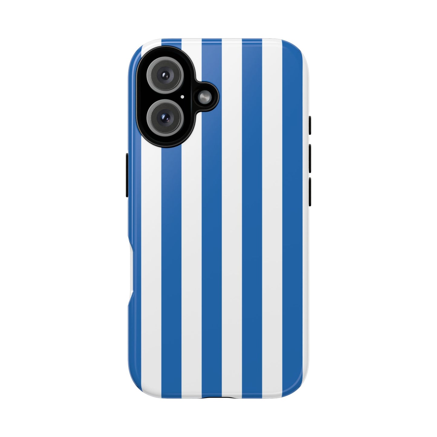 iPhone 16 / Glossy Phone Case - Simple Light Blue & White Stripe Pattern Phone Case