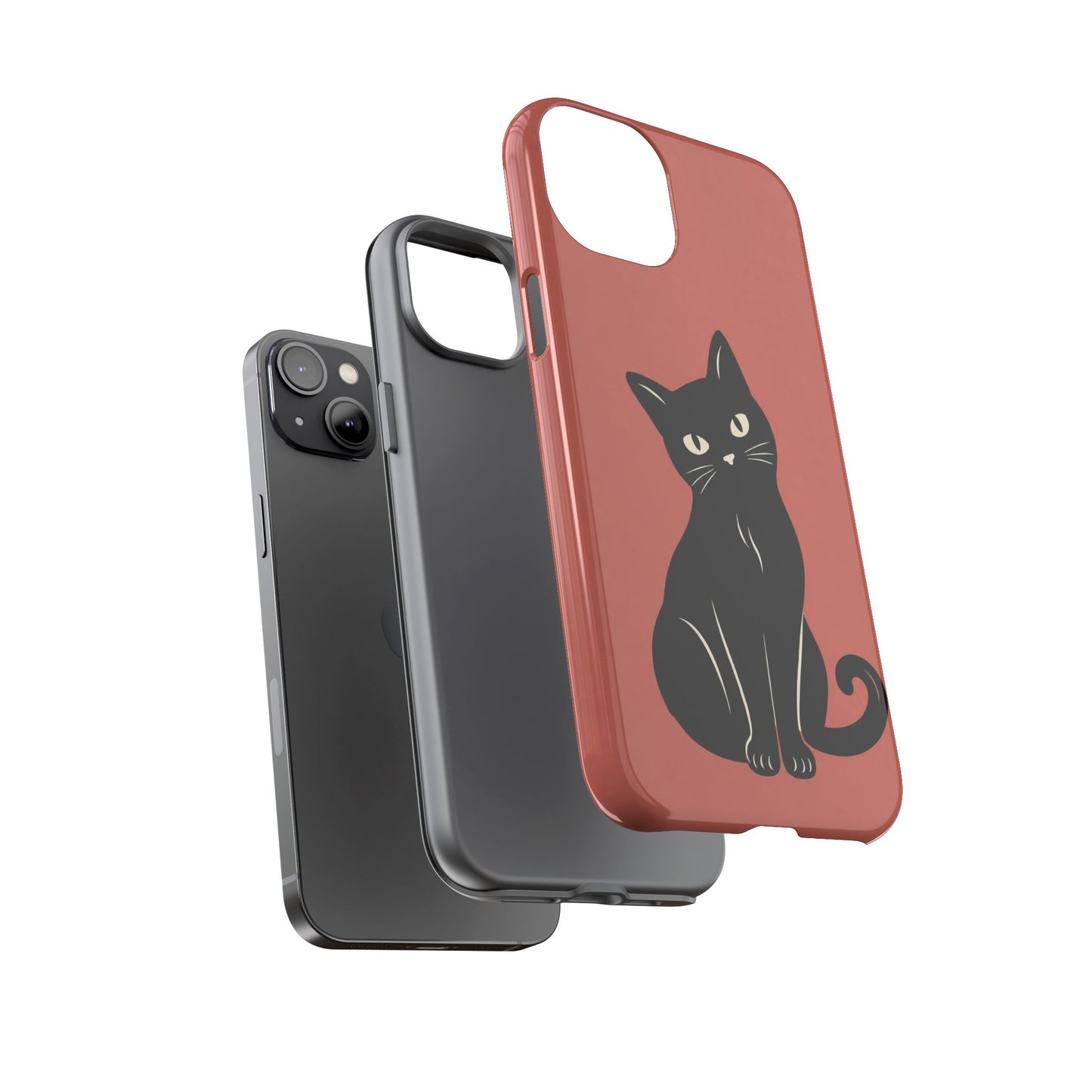 Minimalist Coral Red & Black Cat Phone Case