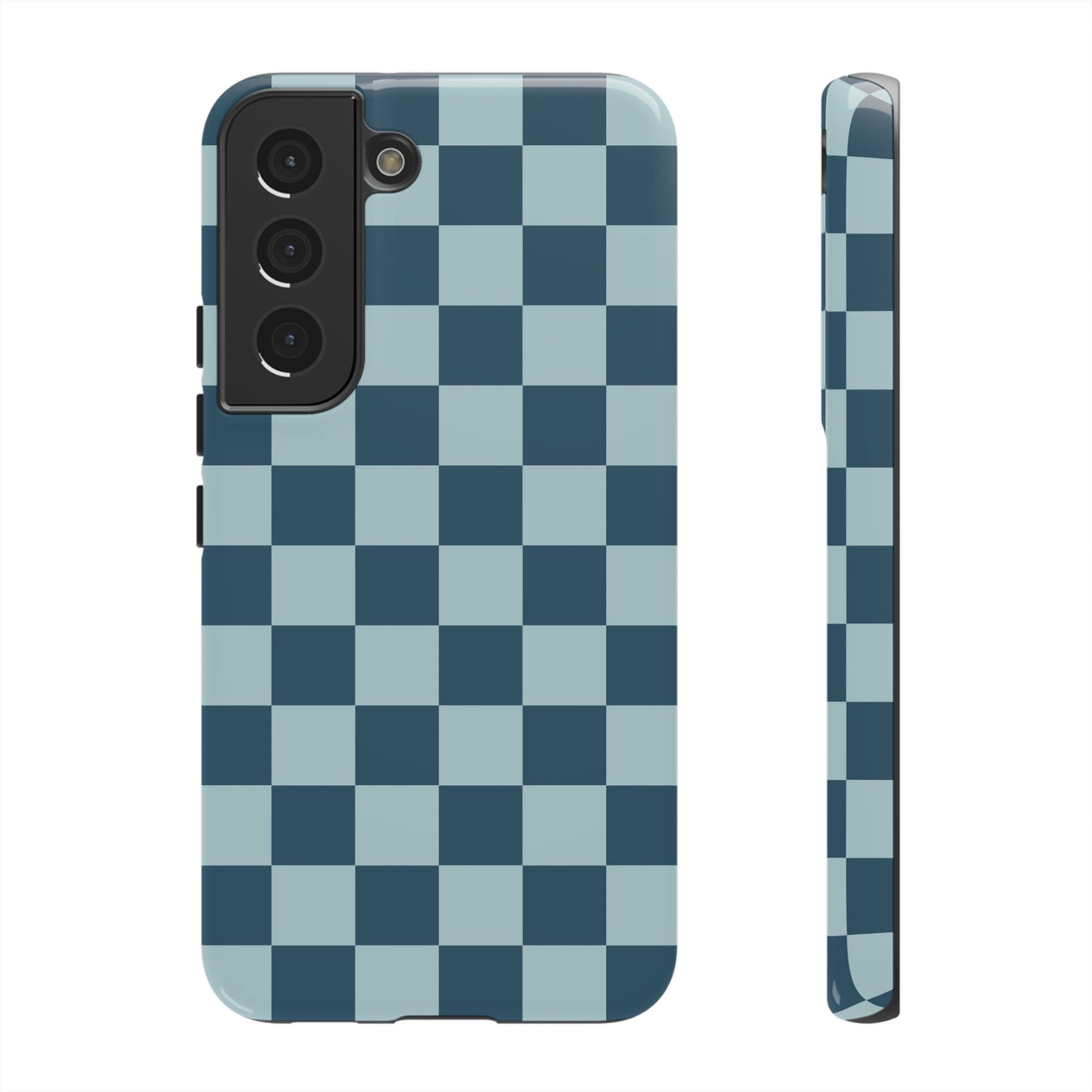 Samsung Galaxy S22 / Glossy Phone Case - ’Blue Checkered Pattern’ Phone Case