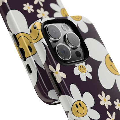 Fun Retro Daisy Pattern with Purple Background Phone Case - Purple Phone Case