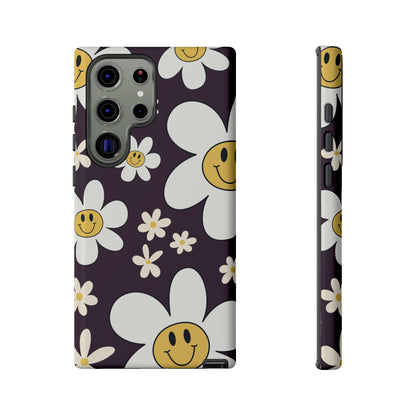 Samsung Galaxy S23 Ultra / Glossy Phone Case - Fun Retro Daisy Pattern with Purple Background Phone Case