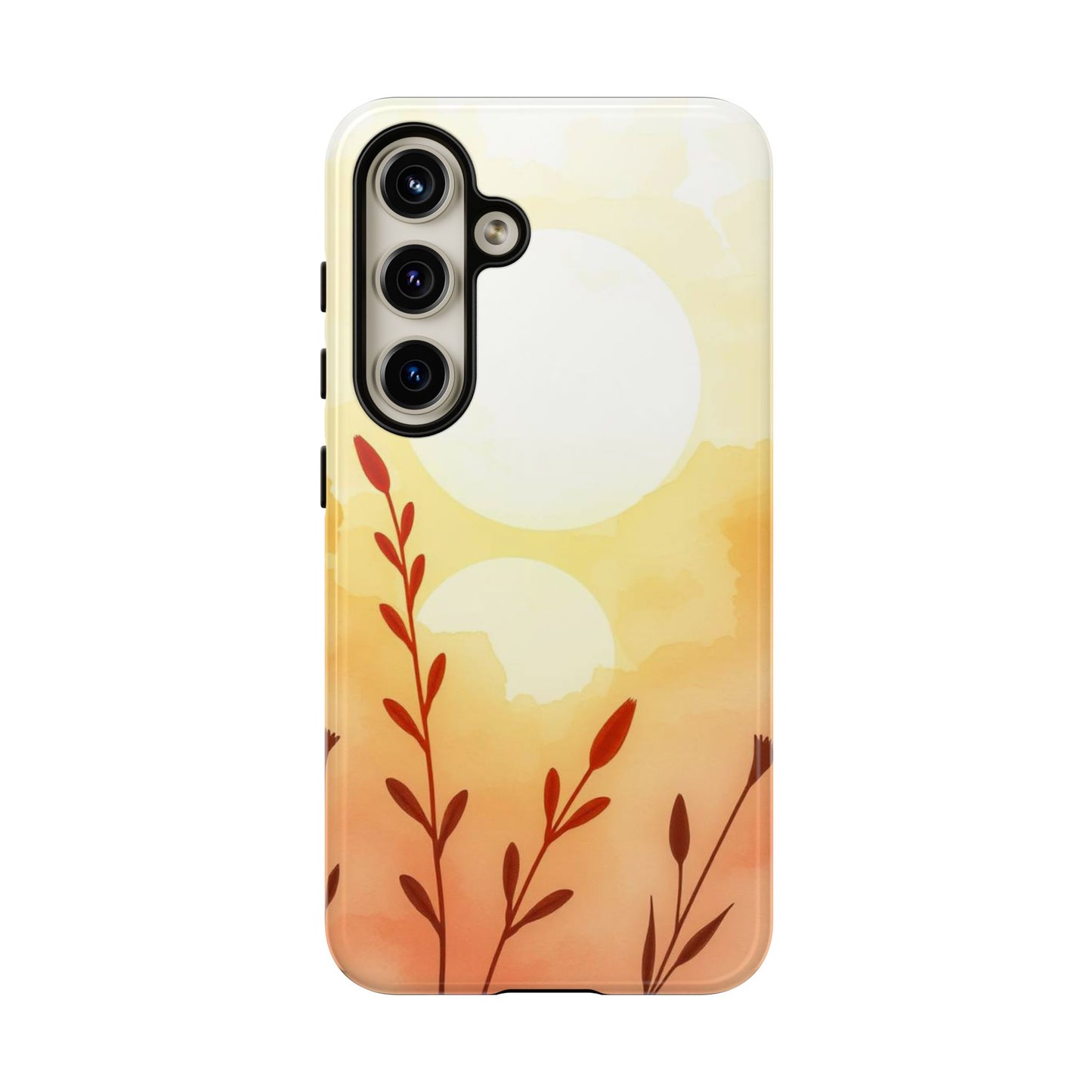Samsung Galaxy S24 / Glossy Phone Case - Watercolour Wildflower & Sun Design Phone Case