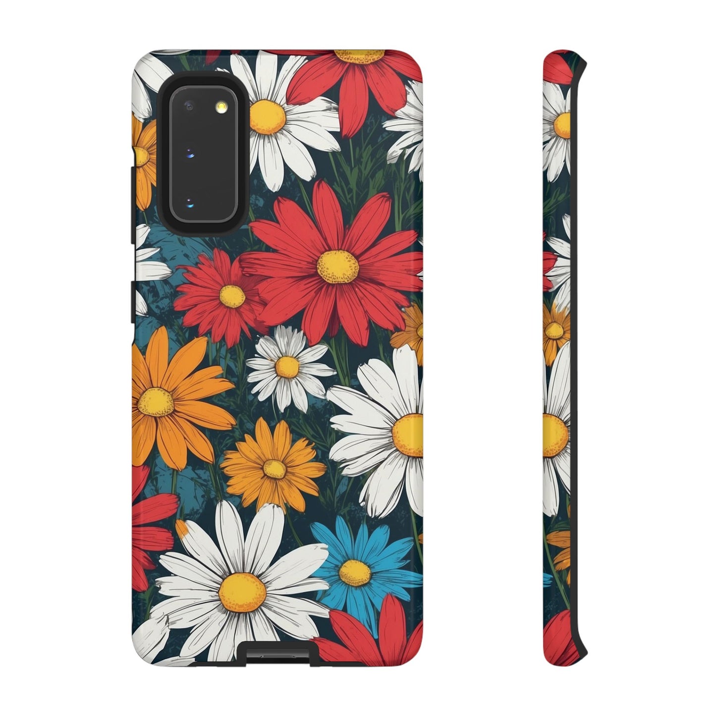 Samsung Galaxy S20 / Glossy Phone Case - Pop Art Daisies Illustration ’Red & Orange’ Phone Case