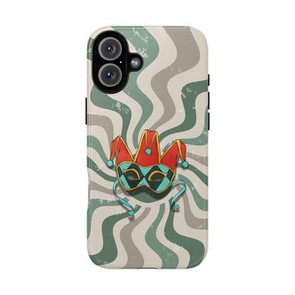 iPhone 16 Plus / Glossy Phone Case - Venetian Jester Mask – Green Retro Soft Revival Phone Case