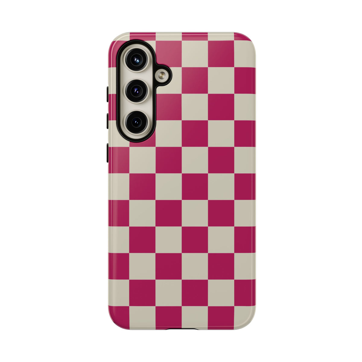 Pink & White Checked Pattern Phone Case - Pink Phone Case - Samsung Galaxy S24 Plus / Glossy
