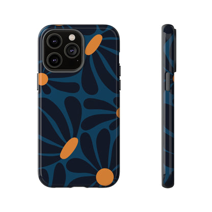 Dark Blue & Orange Daisy Pattern Phone Case - Blue Phone Case - iPhone 14 Pro Max / Glossy
