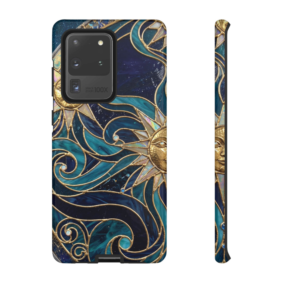 Elegant Teal & Gold Celestial Suns Phone Case