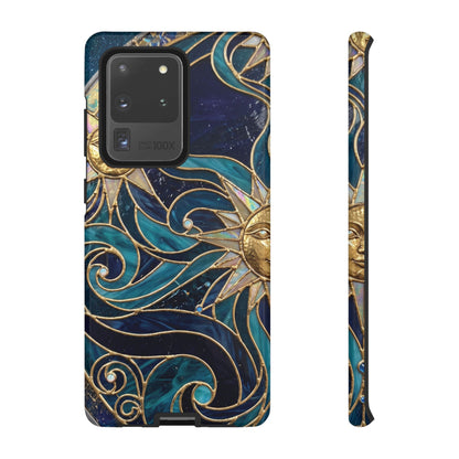 Elegant Teal & Gold Celestial Suns Phone Case