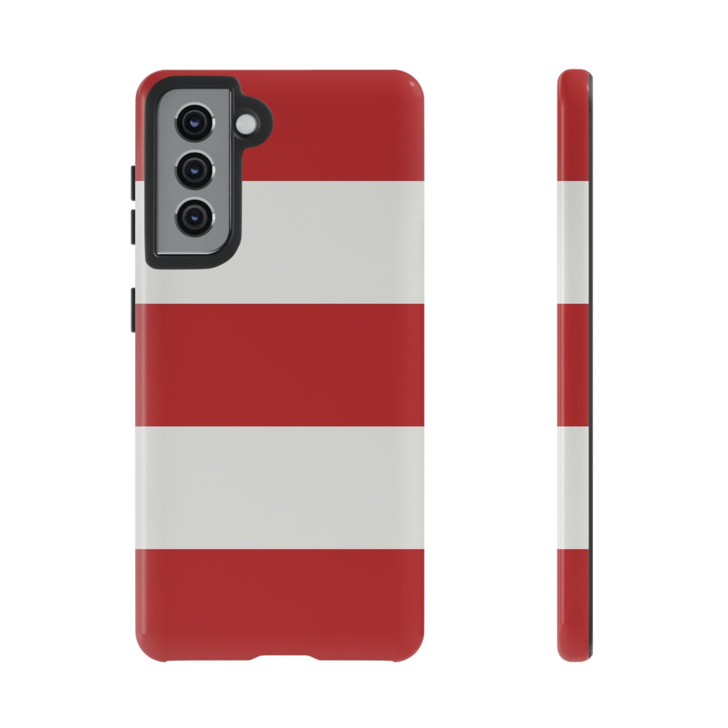 Samsung Galaxy S21 / Glossy Phone Case - Red & White Horizontal Stripe Pattern Phone Case
