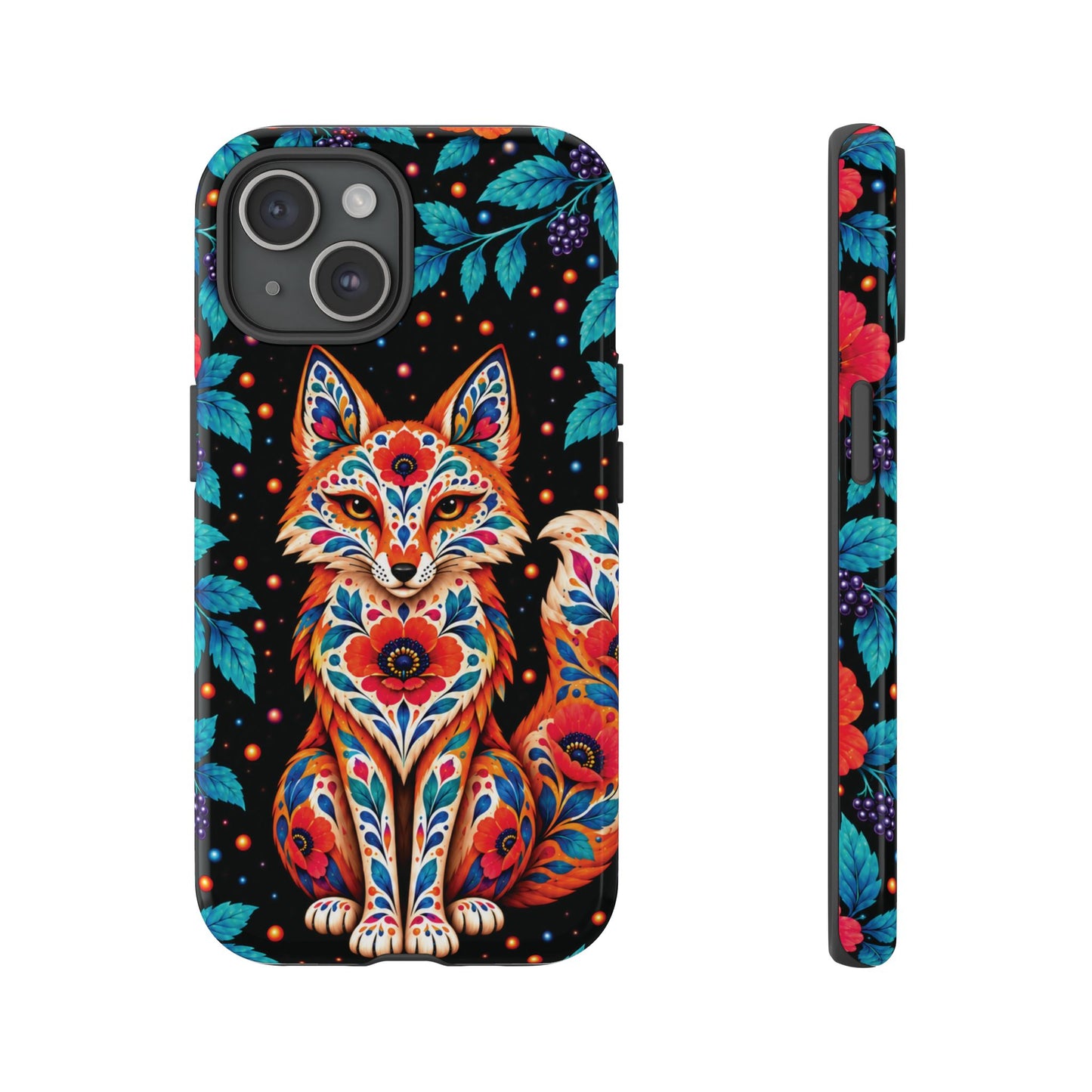 Vibrant Orange and Turquoise Calavera Fox Phone Case - Multicolor Phone Case - iPhone 15 / Glossy