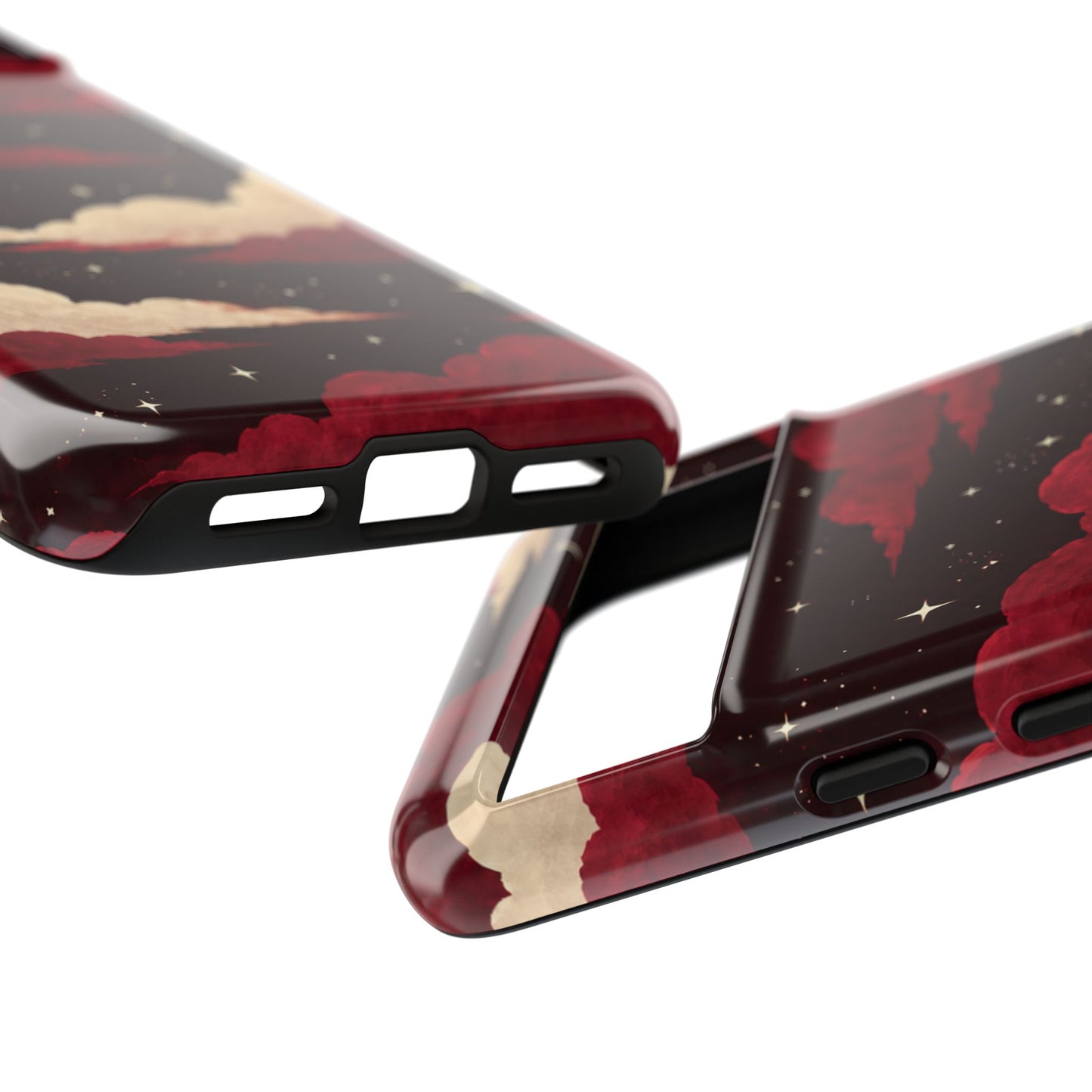 Illustrated Crimson Red Clouds & Stars Phone Case