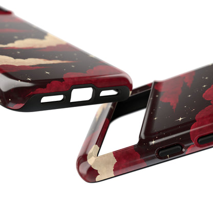 Illustrated Crimson Red Clouds & Stars Phone Case
