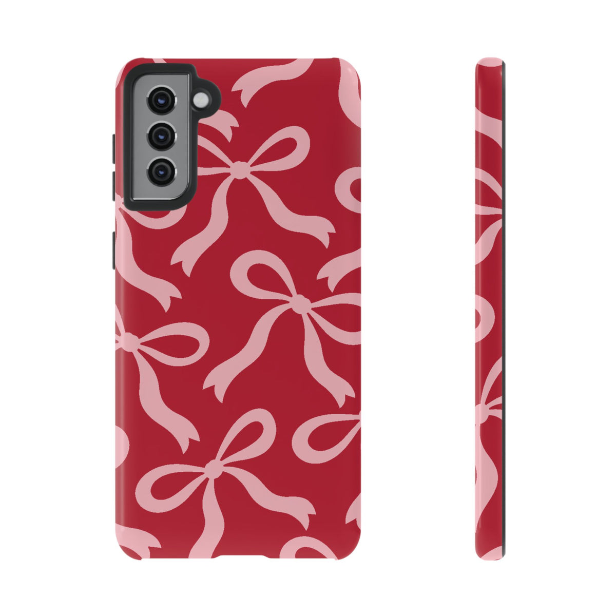 Bold Raspberry Red and Blush Pink Bow Pattern Phone Case - Red Phone Case - Samsung Galaxy S21 Plus / Glossy